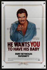 9x609 PATERNITY 1sh '81 great Lettick parody art of Burt Reynolds pointing like Uncle Sam!