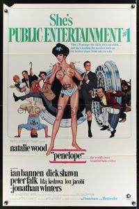 9x611 PENELOPE 1sh '66 sexiest artwork of Natalie Wood with big money bags and gun!