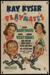 9x619 PLAYMATES style A 1sh '41 cartoony artwork of Kay Kyser, John Barrymore & Lupe Velez!