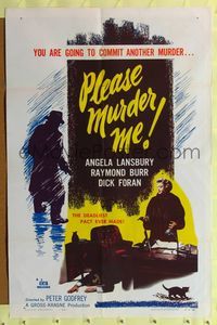 9x620 PLEASE MURDER ME 1sh '56 Angela Lansbury with pistol, the deadliest pact ever made!