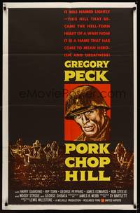 9x623 PORK CHOP HILL 1sh '59 Lewis Milestone directed, cool art of Korean War soldier Gregory Peck