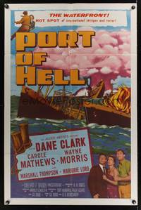 9x624 PORT OF HELL 1sh '54 art of Communist ship with atom bombs about to blow!