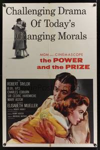 9x625 POWER & THE PRIZE 1sh '56 Robert Taylor & Elisabeth Mueller deal with changing morals!