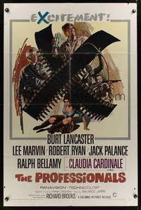 9x629 PROFESSIONALS 1sh '66 art of Burt Lancaster, Lee Marvin & sexy Claudia Cardinale!
