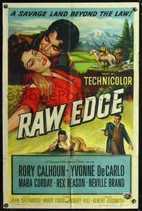 9x642 RAW EDGE 1sh '56 artwork of cowboy Rory Calhoun & sexy Yvonne De Carlo!