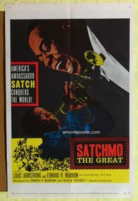 9x675 SATCHMO THE GREAT 1sh '57 wonderful image of Louis Armstrong playing his trumpet & singing!