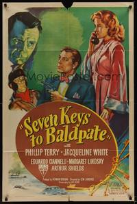 9x686 SEVEN KEYS TO BALDPATE style A 1sh '47 art of sexy Jacqueline White & Phillip Terry!