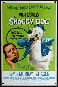 9x695 SHAGGY DOG 1sh R67 Disney, Fred MacMurray in the funniest sheep dog story ever told!