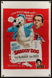 9x694 SHAGGY DOG 1sh '59 Disney, Fred MacMurray in a new kind of horror movie, horribly funny!