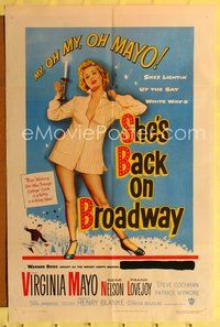 9x697 SHE'S BACK ON BROADWAY 1sh '53 full-length sexy Virginia Mayo in skimpy outfit!