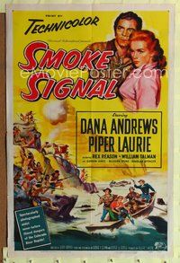 9x718 SMOKE SIGNAL 1sh '55 Dana Andrews & Piper Laurie flee through Indian territory!