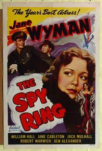 9x731 SPY RING 1sh R49 Joseph Lewis directed, William Hall, art of pretty Jane Wyman!