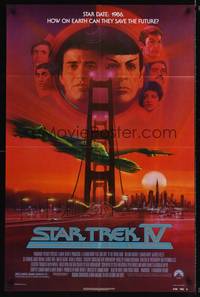 9x737 STAR TREK IV 1sh '86 cool art of Leonard Nimoy & William Shatner by Bob Peak!