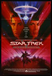 9x738 STAR TREK V 1sh '89 The Final Frontier, art of Shatner & Nimoy by Bob Peak!