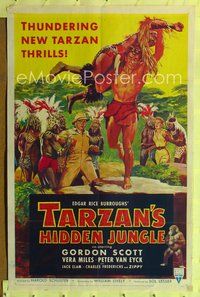 9x771 TARZAN'S HIDDEN JUNGLE 1sh '55 cool artwork of Gordon Scott as Tarzan!