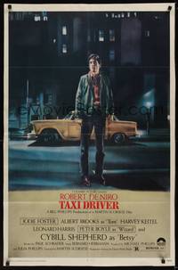 9x772 TAXI DRIVER 1sh '76 classic art of Robert De Niro by cab, directed by Martin Scorsese!
