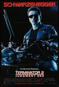 9x776 TERMINATOR 2 advance DS 1sh '91 Arnold Schwarzenegger on motorcycle with shotgun!