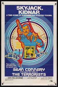9x778 TERRORISTS 1sh '75 great colorful artwork of Sean Connery by Robert Tanenbaum!