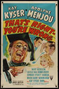 9x794 THAT'S RIGHT YOU'RE WRONG 1sh '39 art of Kay Kyser, Adolphe Menjou, Lucille Ball!