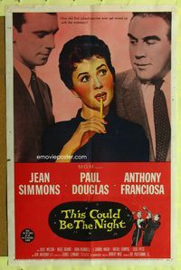 9x807 THIS COULD BE THE NIGHT 1sh '57 Jean Simmons between Paul Douglas & Anthony Franciosa!