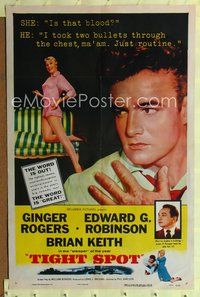 9x820 TIGHT SPOT 1sh '55 Edward G Robinson, art of pretty Ginger Rogers, great tagline!