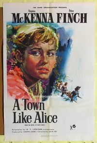 9x846 TOWN LIKE ALICE 1sh '57 great close-up artwork of Virginia McKenna, Peter Finch!