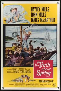 9x862 TRUTH ABOUT SPRING 1sh '65 Richard Thorpe directed, daughter Hayley Mills w/father John Mills!