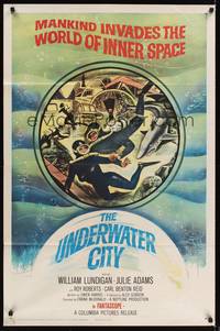 9x882 UNDERWATER CITY 1sh '62 William Lundigan, the world of inner space, scuba diving sci-fi!