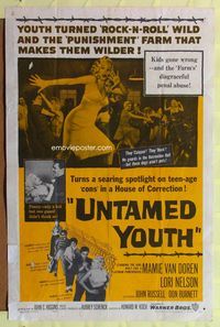 9x883 UNTAMED YOUTH 1sh '57 sexy bad girl Mamie Van Doren in a house of correction!