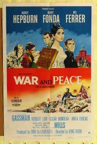 9x913 WAR & PEACE 1sh '56 art of Audrey Hepburn, Henry Fonda, & Mel Ferrer, from Leo Tolstoy!