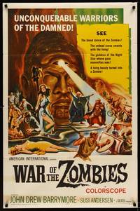 9x914 WAR OF THE ZOMBIES 1sh '65 John Drew Barrymore vs unconquerable warriors of the damned!