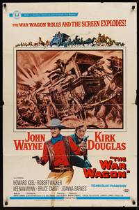 9x915 WAR WAGON 1sh '67 cowboys John Wayne & Kirk Douglas, western armored stagecoach artwork!