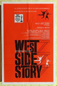 9x925 WEST SIDE STORY 1sh R63 Academy Award winning classic musical, wonderful art!
