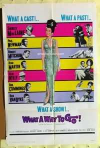 9x927 WHAT A WAY TO GO 1sh '64 Shirley MacLaine, Paul Newman, Robert Mitchum, Dean Martin!