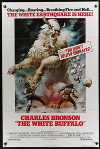 9x944 WHITE BUFFALO 1sh '77 Charles Bronson, great exotic Boris Vallejo art of giant buffalo!