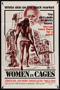 9x980 WOMEN IN CAGES 1sh '71 Joe Smith art of sexy girls behind bars, Pam Grier!