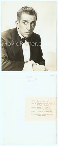 9y145 EDWARD EVERETT HORTON 7x9 still '43 great wacky close up in tuxedo with resume on back!
