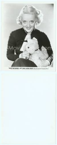 9y172 FRONT PAGE WOMAN 8x10 still '35 great close up of Bette Davis smiling holding stuffed dog!
