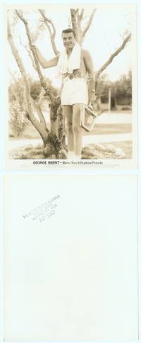 9y180 GEORGE BRENT 8x10 still '30s close up wearing only tennis shorts & carrying racket!