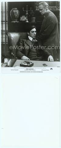 9y193 GODFATHER 8x9.75 still '72 c/u of Marlon Brando talking to Al Pacino at desk, Coppola