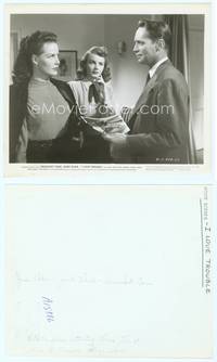 9y242 I LOVE TROUBLE 8.5x10 still '47 Janet Blair watches Franchot Tone talk to bad girl Carter!