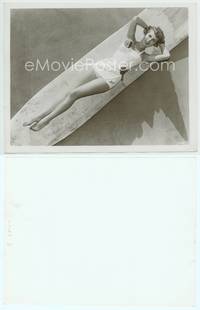 9y261 JANET LEIGH 8x10 still '40s cool overhead portrait in bathing suit laying on surfboard!