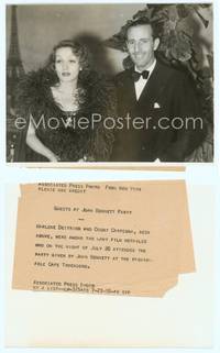 9y327 MARLENE DIETRICH 5.75x7.5 news photo '35 with Count Carpegna at Cafe Trocadero party!
