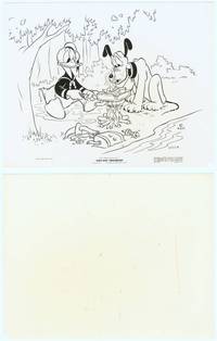 9y381 PUT-PUT TROUBLES 8x10.25 still '40 Donald Duck & Pluto using car part to cook over campfire!
