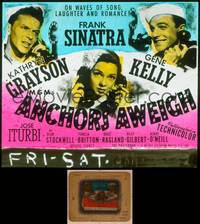 9z074 ANCHORS AWEIGH glass slide '45 sailors Frank Sinatra & Gene Kelly with Kathryn Grayson!
