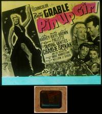9z108 PIN UP GIRL glass slide '44 Joe E. Brown, Martha Raye, sexy Betty Grable & her legs!