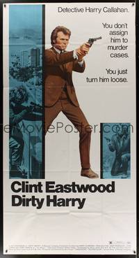1a419 DIRTY HARRY 3sh '71 great c/u of Clint Eastwood pointing gun, Don Siegel crime classic!
