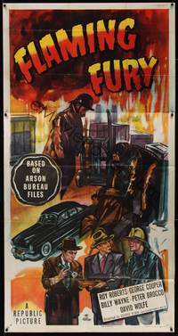 1a433 FLAMING FURY 3sh '49 from Arson Bureau files, cool artwork of firefighters & detectives!