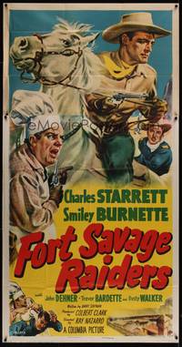 1a440 FORT SAVAGE RAIDERS 3sh '51 art of Charles Starrett as The Durango Kid + Smiley by Cravath!