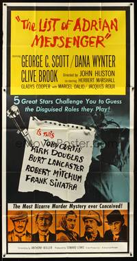 1a502 LIST OF ADRIAN MESSENGER 3sh '63 John Huston directs five heavily disguised great stars!